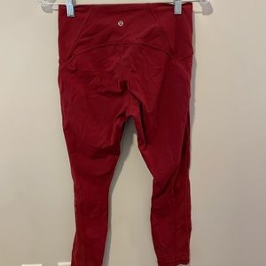 Red lululemon leggings with mesh detail